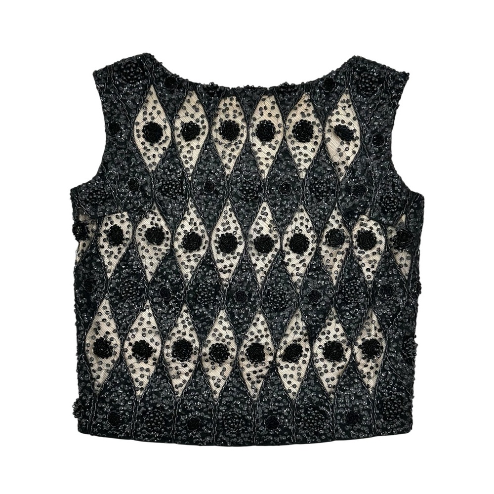 Designer Vintage Leventhal New York Beaded Wool & Lace Sleeveless Dress Top